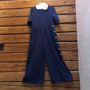 NEW w/tags, Dark Blue cotton knit jumpsuit with side pockets, loose ankle length